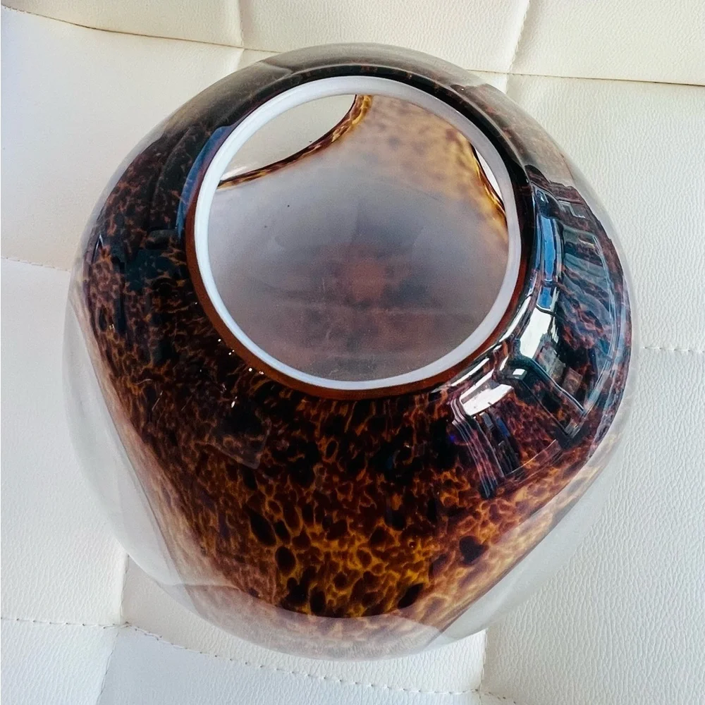 Murano Style Art Glass Vase Tortoiseshell Brown Amber Hand Blown